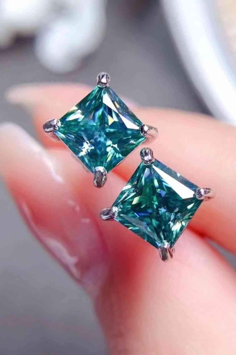 2 Carat Square Moissanite Four-Prong Earrings-Teresa's Fashionista LLC