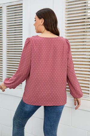 Plus Size Lace Trim V-Neck Balloon Sleeve Blouse-Teresa's Fashionista LLC