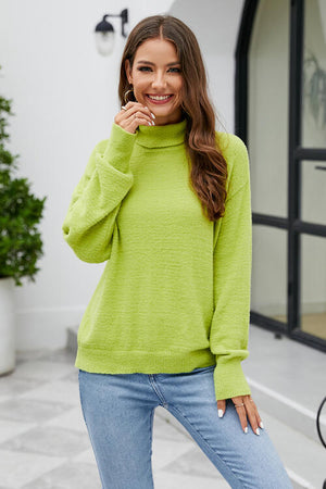 Mock Neck Dropped Shoulder Long Sleeve Sweater-Teresa's Fashionista LLC