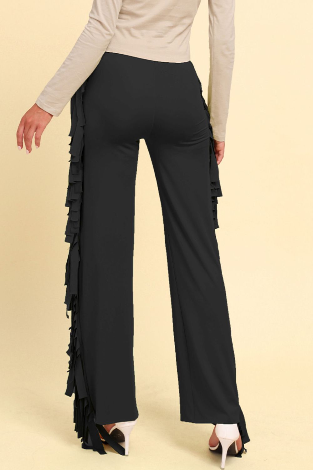 Fringe Trim Wide Leg Pants-Teresa's Fashionista LLC