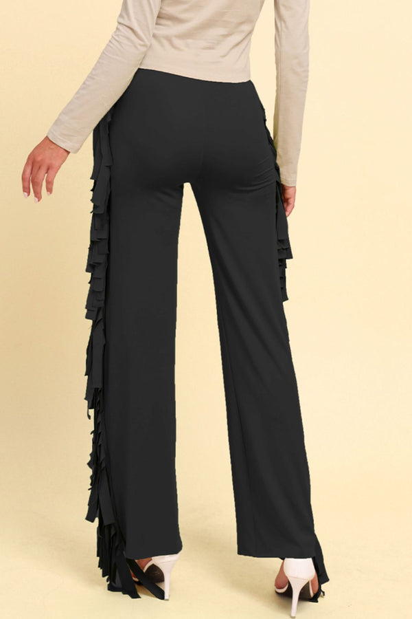Fringe Trim Wide Leg Pants-Teresa's Fashionista LLC