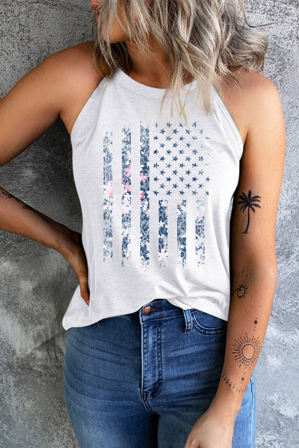 Floral Graphic Grecian Neck Tank-Teresa's Fashionista LLC