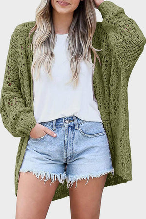 Openwork Open Front Long Sleeve Cardigan-Teresa's Fashionista LLC