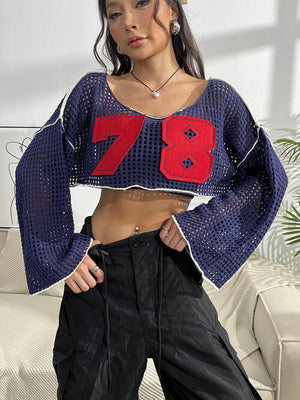 Contrast Patches Long Sleeve Cropped Knit Top-Teresa's Fashionista LLC