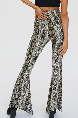 Snakeskin Print Flare Pants-Teresa's Fashionista LLC