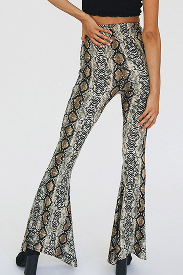 Snakeskin Print Flare Pants-Teresa's Fashionista LLC
