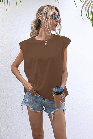 Round Neck Cap Sleeve Tee-Teresa's Fashionista LLC