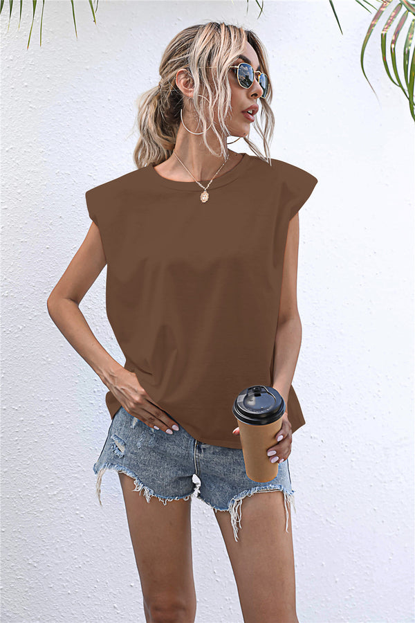 Round Neck Cap Sleeve Tee-Teresa's Fashionista LLC