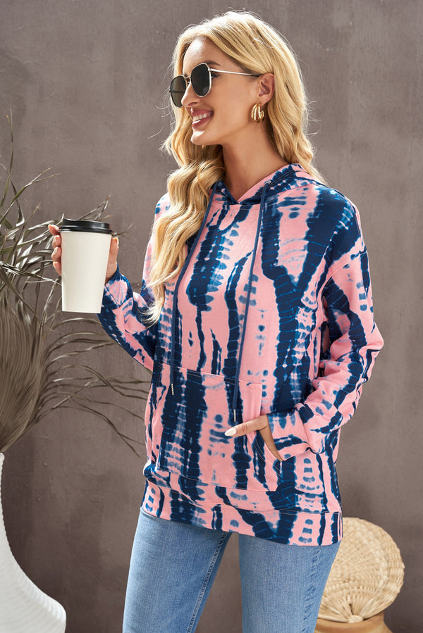 Tie-Dye Drawstring Hoodie with Pocket-Teresa's Fashionista LLC