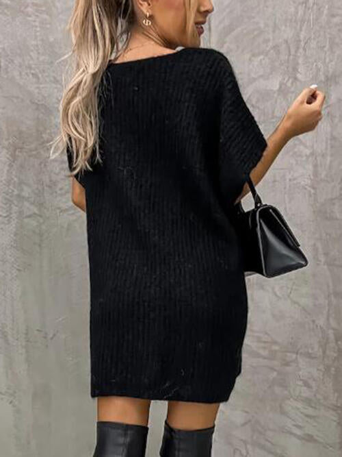V-Neck Short Sleeve Sweater with Pockets-Teresa's Fashionista LLC