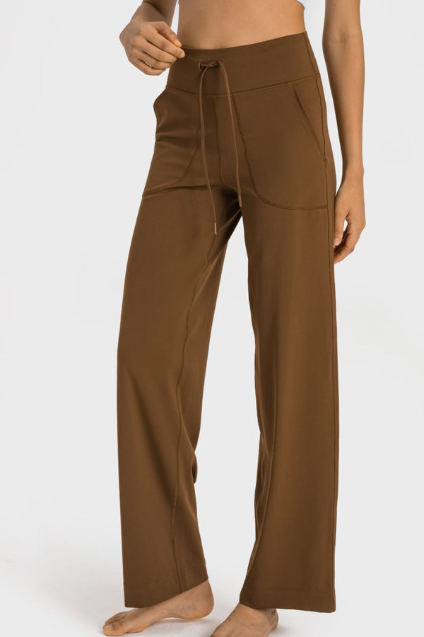 Drawstring Waist Wide Leg Sports Pants with Pockets-Teresa's Fashionista LLC