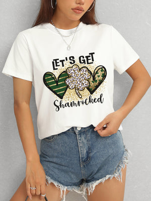 Lucky Clover Round Neck Short Sleeve T-Shirt-Teresa's Fashionista LLC