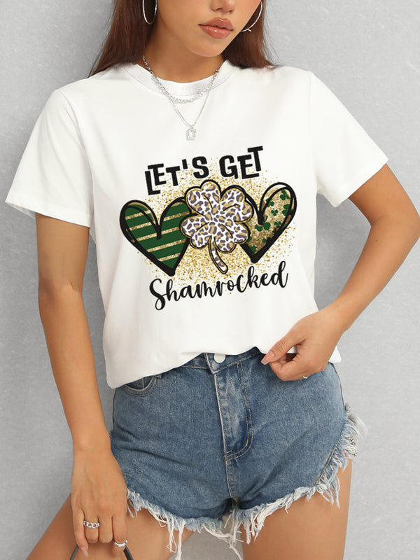 Lucky Clover Round Neck Short Sleeve T-Shirt-Teresa's Fashionista LLC
