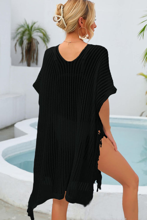 Fringe Trim Openwork Cover Up-Teresa's Fashionista LLC