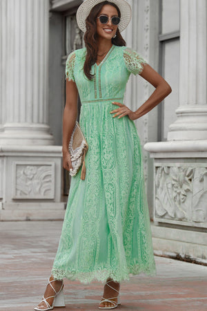 Scalloped Trim Lace Plunge Dress-Teresa's Fashionista LLC