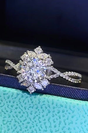Floral 2 Carat Moissanite Crisscross Ring-Teresa's Fashionista LLC