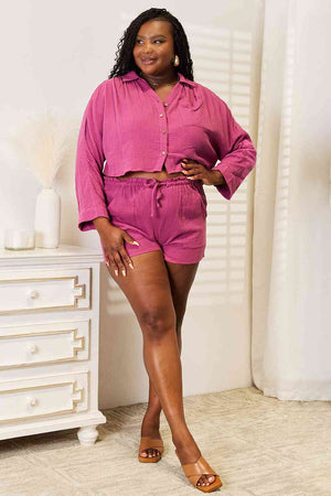 Basic Bae Buttoned Long Sleeve Top and Shorts Set-Teresa's Fashionista LLC