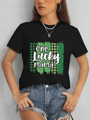 ONE LUCKY MAMA Round Neck T-Shirt-Teresa's Fashionista LLC