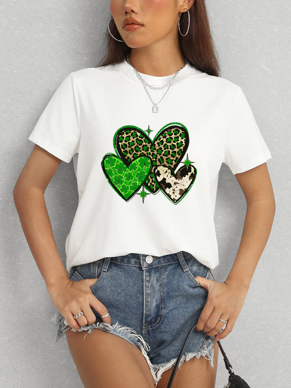 Heart Round Neck Short Sleeve T-Shirt-Teresa's Fashionista LLC
