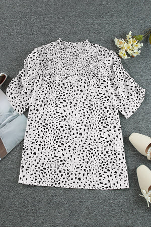 Printed Smocked Mock Neck Blouse-Teresa's Fashionista LLC