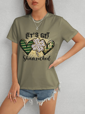 Lucky Clover Round Neck Short Sleeve T-Shirt-Teresa's Fashionista LLC