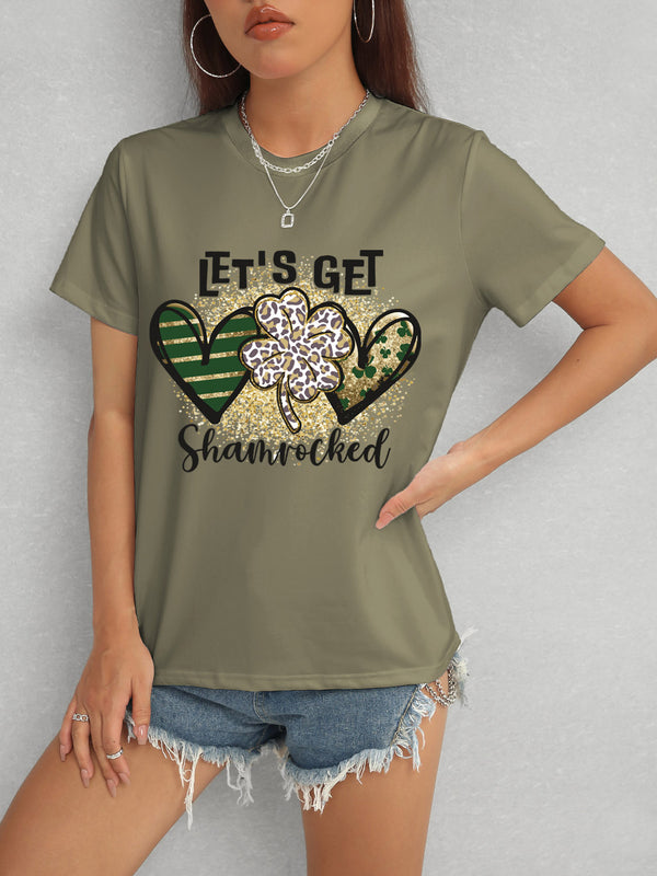 Lucky Clover Round Neck Short Sleeve T-Shirt-Teresa's Fashionista LLC