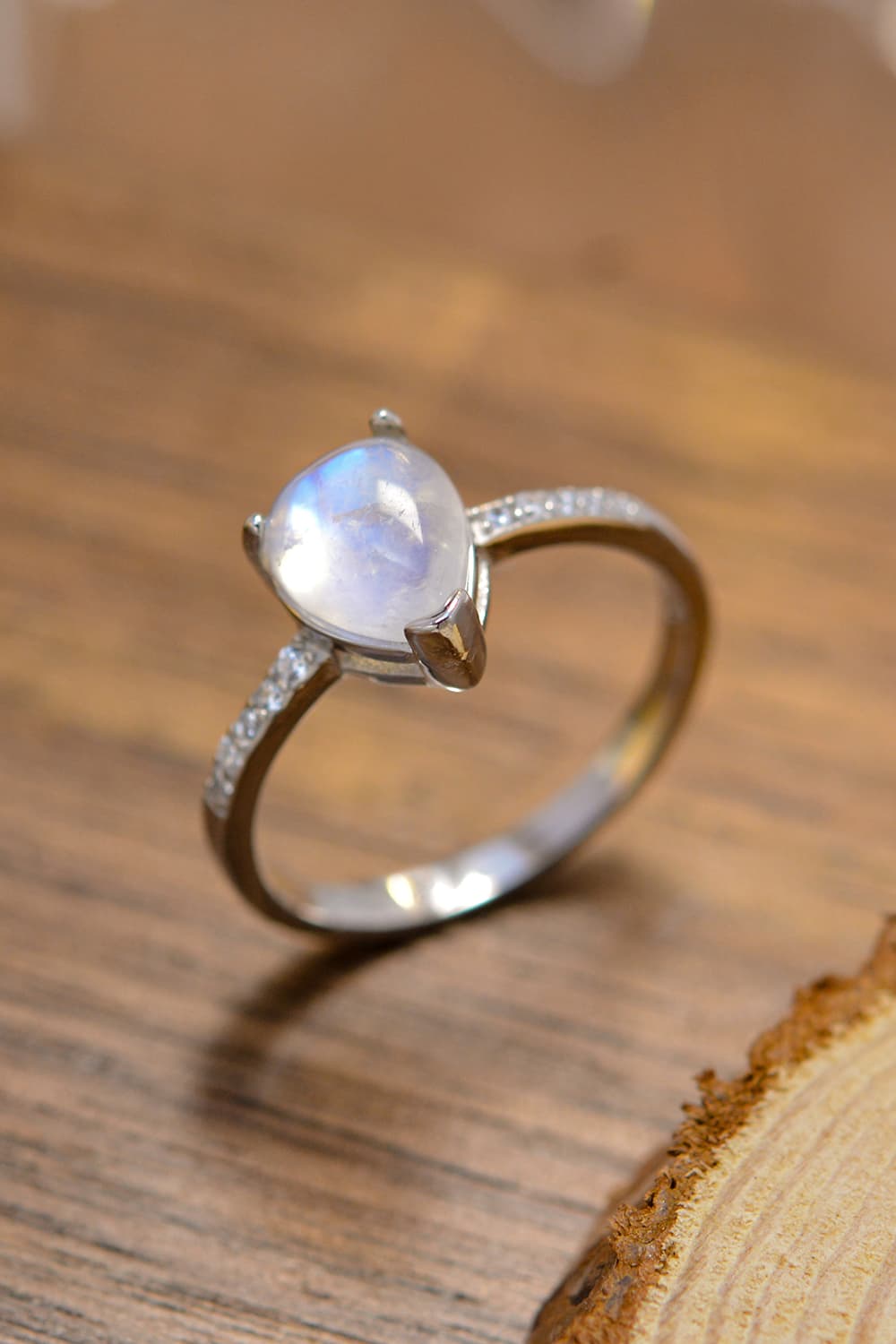 High Quality Natural Moonstone Teardrop Side Stone Ring-Teresa&#39;s Fashionista LLC