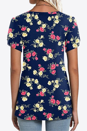 Printed Petal Sleeve V-Neck Blouse-Teresa's Fashionista LLC