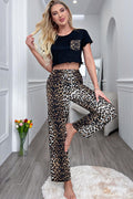 Lettuce Trim Cropped T-Shirt and Leopard Pants Lounge Set-Teresa's Fashionista LLC