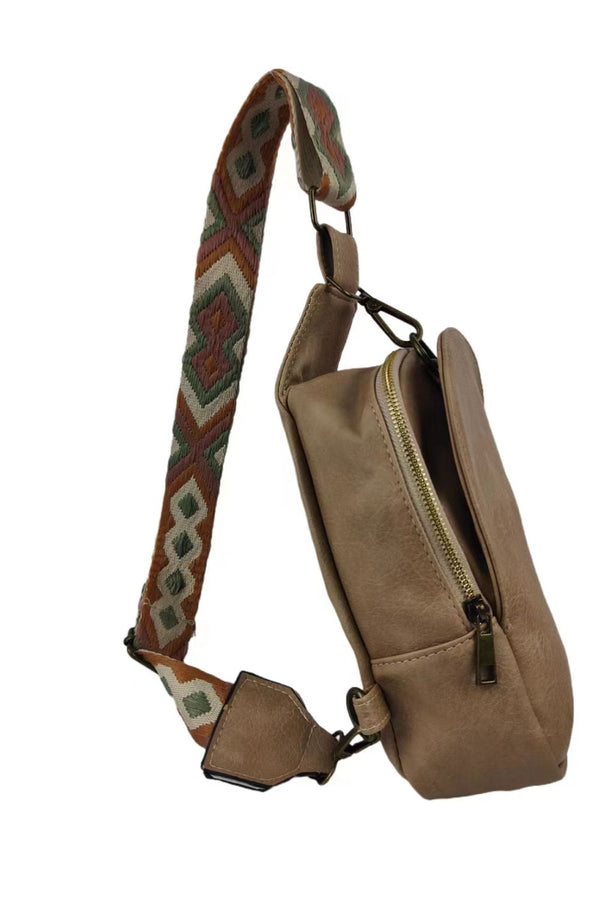 Random Pattern Adjustable Strap PU Leather Sling Bag-Teresa's Fashionista LLC