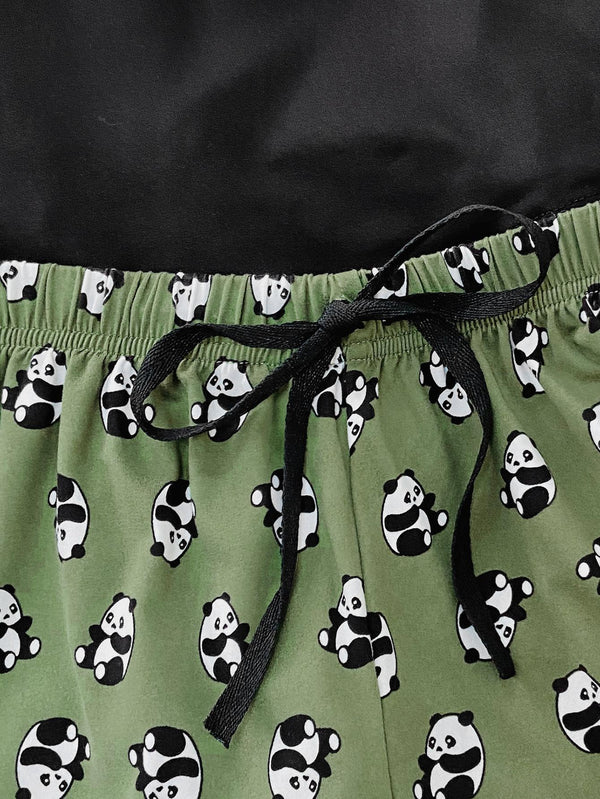 Graphic Tee and Panda Print Shorts Lounge Set-Teresa's Fashionista LLC