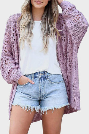 Openwork Open Front Long Sleeve Cardigan-Teresa's Fashionista LLC