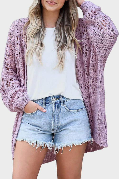 Openwork Open Front Long Sleeve Cardigan-Teresa's Fashionista LLC