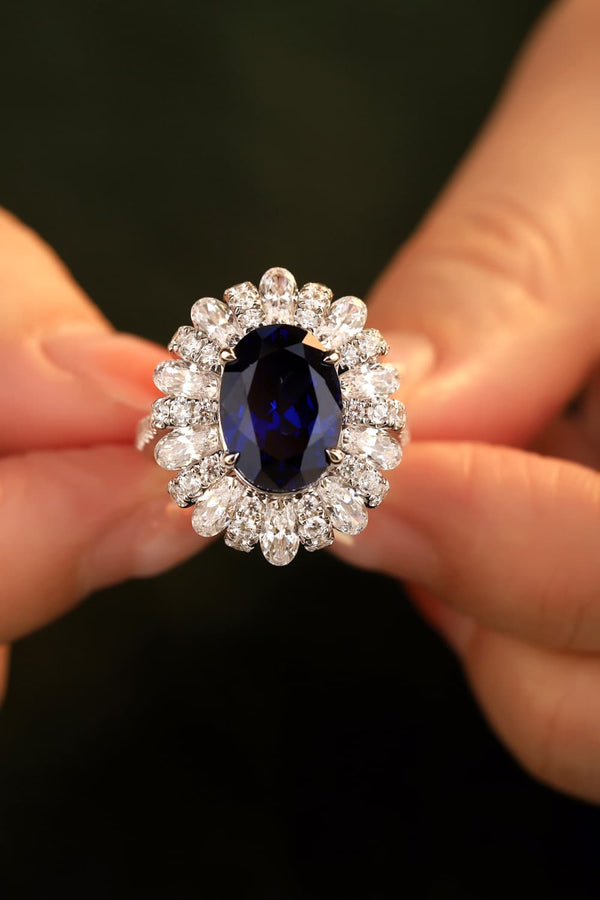 5 Carat Lab-Grown Sapphire Flower Shape Ring-Teresa's Fashionista LLC