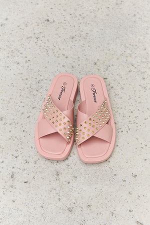 Forever Link Studded Cross Strap Sandals in Blush-Teresa's Fashionista LLC
