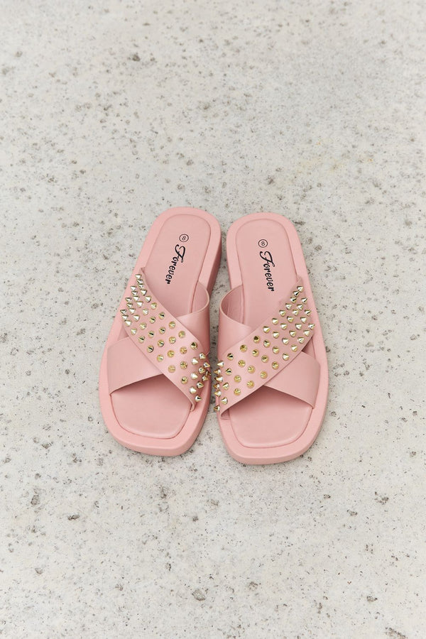 Forever Link Studded Cross Strap Sandals in Blush-Teresa's Fashionista LLC