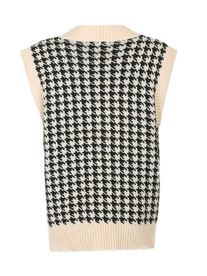 Houndstooth V-Neck Sweater Vet-Teresa's Fashionista LLC