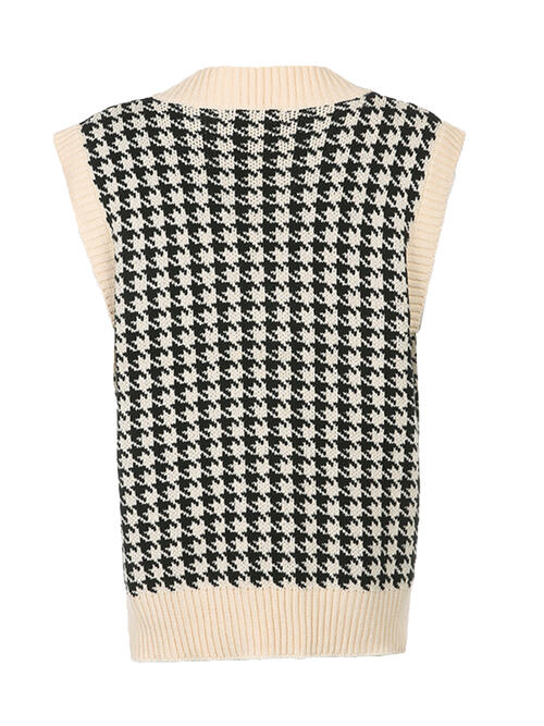 Houndstooth V-Neck Sweater Vet-Teresa&#39;s Fashionista LLC