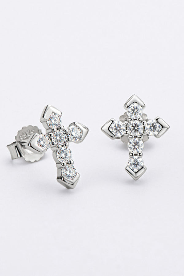 Moissanite Cross Stud Earrings-Teresa's Fashionista LLC