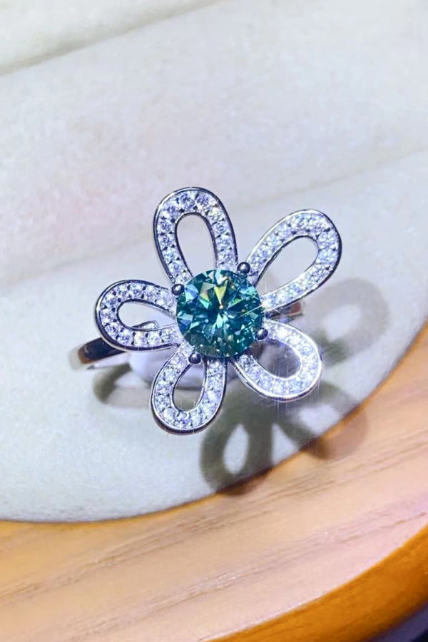 1 Carat Moissanite Flower Shape Open Ring-Teresa's Fashionista LLC