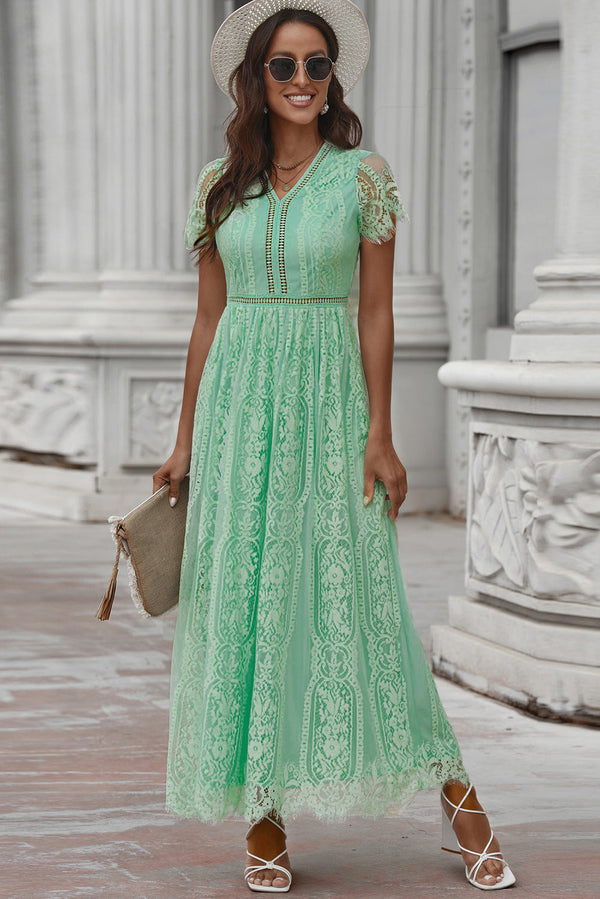 Scalloped Trim Lace Plunge Dress-Teresa's Fashionista LLC