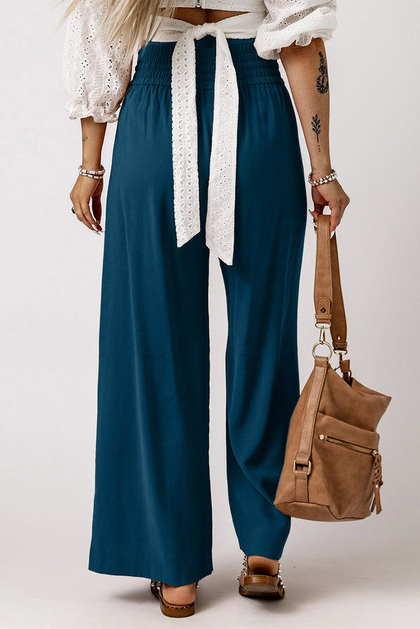 Drawstring Smocked Waist Wide Leg Pants-Teresa's Fashionista LLC