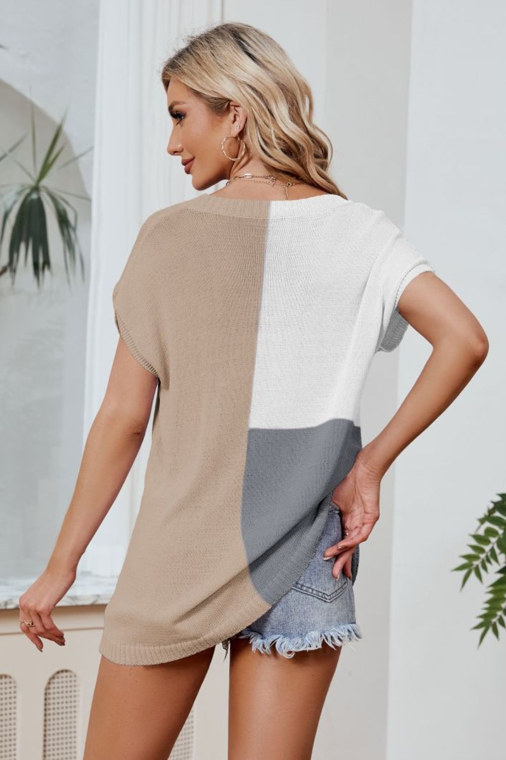 Color Block V-Neck Knit Top-Teresa's Fashionista LLC