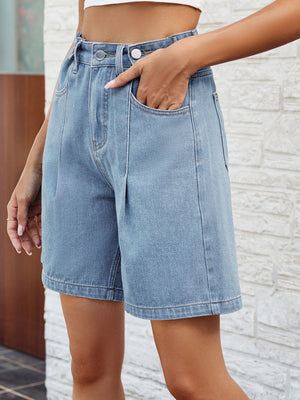 High Waist Denim Shorts with Pockets-Teresa's Fashionista LLC