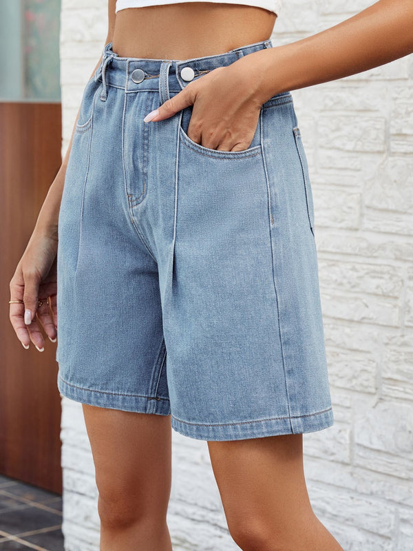 High Waist Denim Shorts with Pockets-Teresa's Fashionista LLC