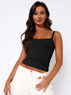 Lace Trim Straight Neck Cami-Teresa's Fashionista LLC
