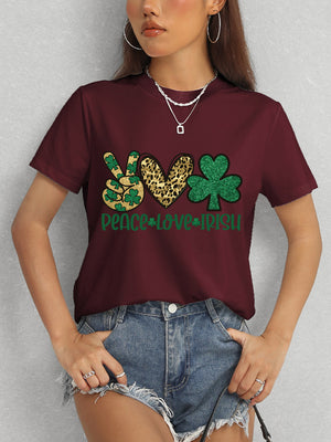 PEACE LOVE IRISH Round Neck Short Sleeve T-Shirt-Teresa's Fashionista LLC