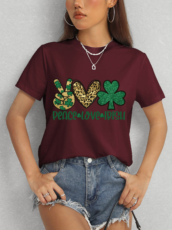 PEACE LOVE IRISH Round Neck Short Sleeve T-Shirt-Teresa's Fashionista LLC