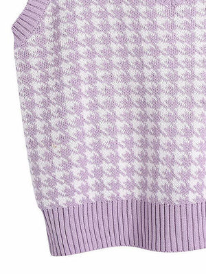 Houndstooth V-Neck Sweater Vet-Teresa's Fashionista LLC