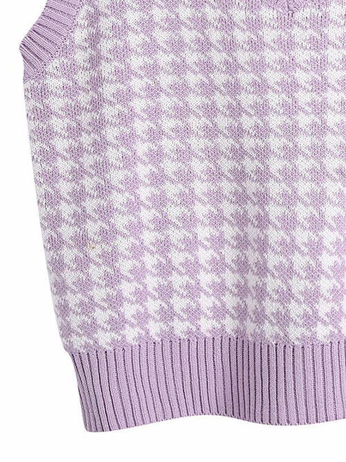 Houndstooth V-Neck Sweater Vet-Teresa&#39;s Fashionista LLC